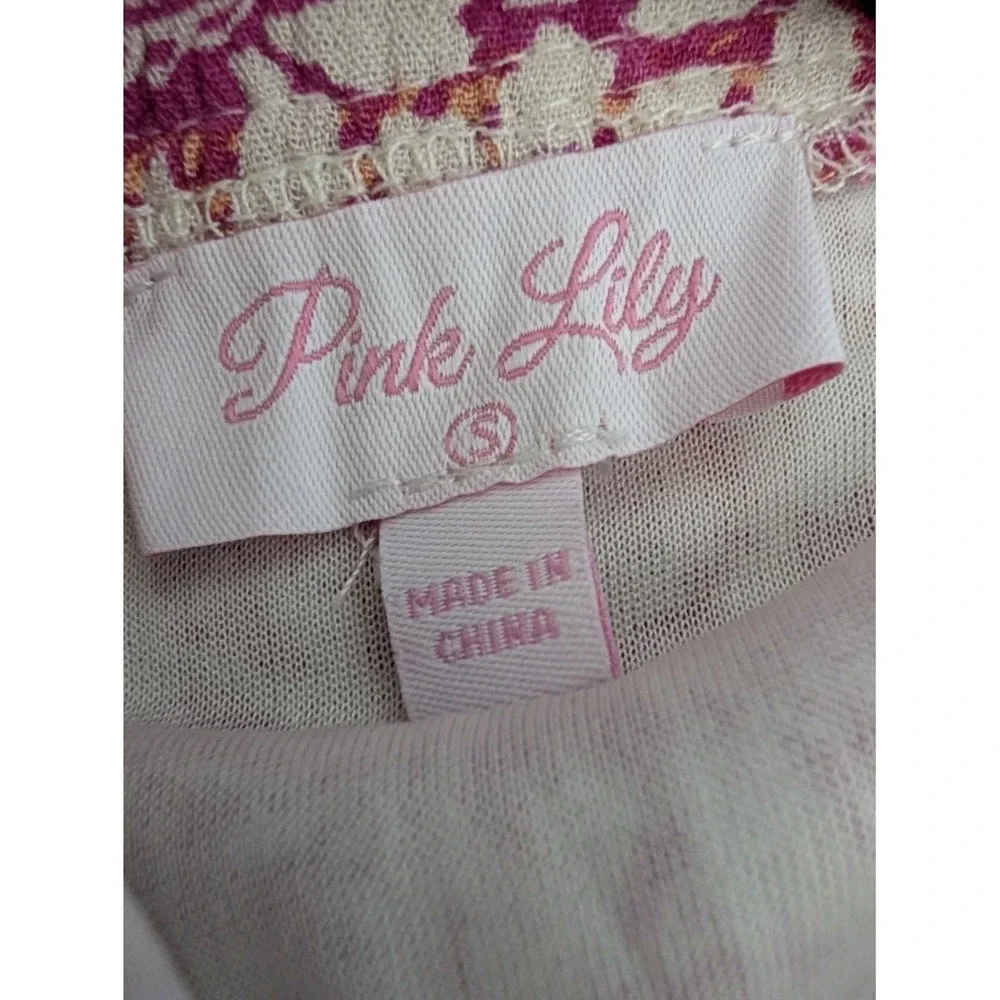 Pink Lily Floral Boho Maxi Dress‎ Small Square Neck Puff Sleeve Belted
